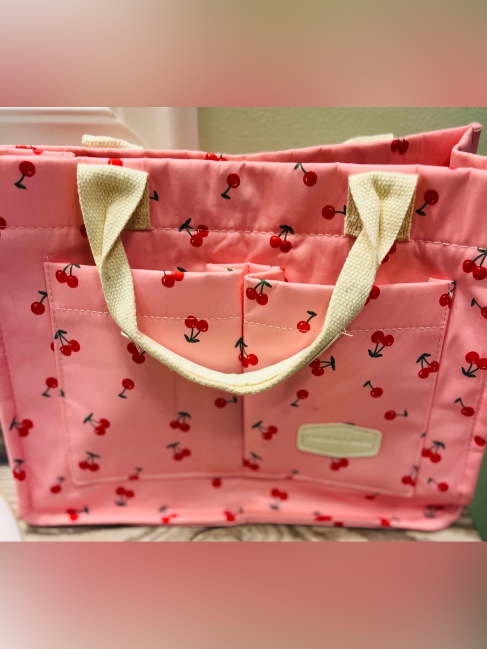 Pink Cherry Print Women’s Tote Bag